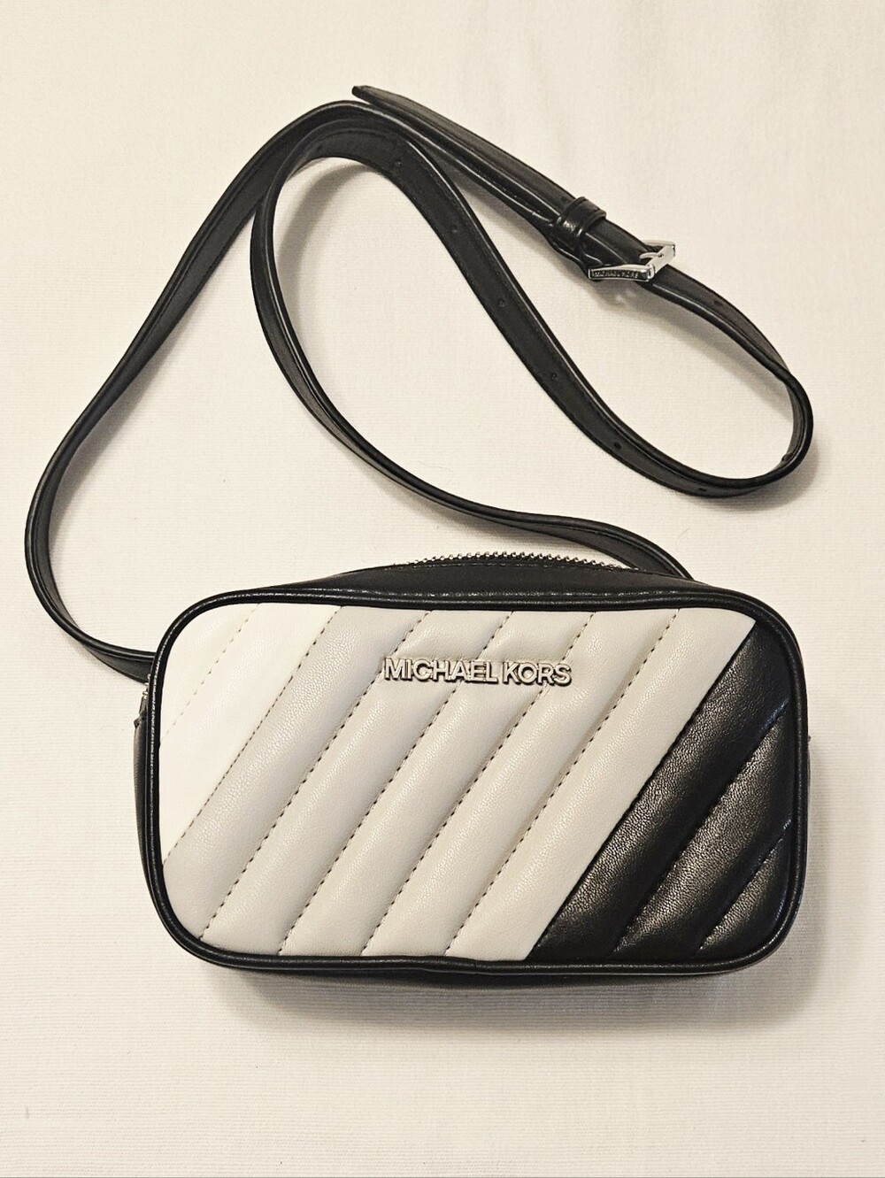 Michael Kors Black and White Diagonal Quilted Crossbody